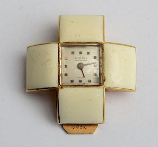 Juvenia 18K Gold and White Enamel Watch Clip
