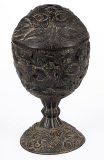 NAPOLEONIC MILITARIA CARVED COCONUT SHELL COVERED CHALICE