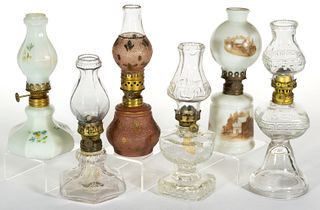 ASSORTED PATTERNED MINIATURE LAMPS, LOT OF SIX
