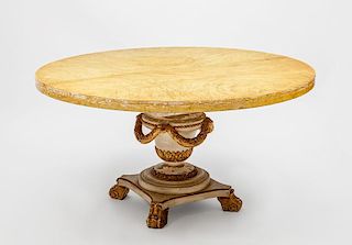 Continental Painted and Parcel-Gilt Pedestal Dining Table