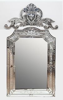 Large Venetian Etched Glass Mirror, Modern