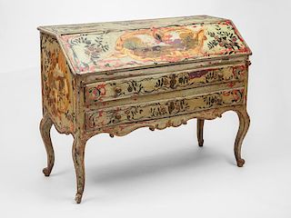 Italian Rococo Painted Slant-Front Desk
