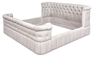 Beige Upholstered Buttoned King Bed Frame