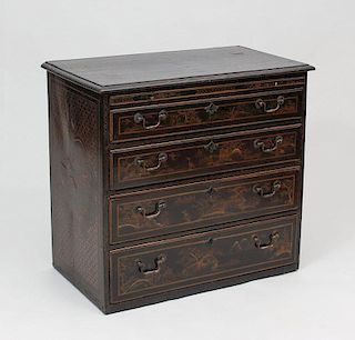 Queen Anne Style Black Lacquer Chinoiserie Chest of Drawers
