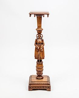 Dutch Carved Oak Figural Pedestal