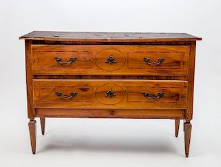 Italian Neoclassical Walnut and Fruitwood Parquetry Commode