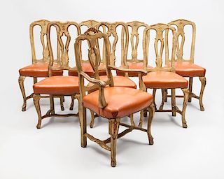Set of Eight Danish Rococo Style Painted and Parcel-Gilt Dining Chairs