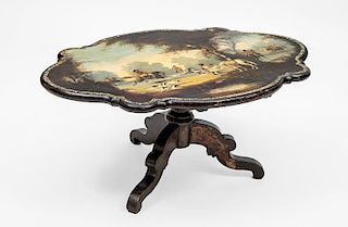 Victorian Black Lacquer and Mother-of-Pearl Inlaid Table