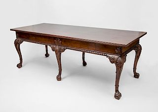 George III Style Carved Mahogany Library Table, 20th Century
