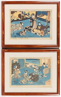 UTAGAWA KUNISADA (TOYOKUNI III) (JAPANESE, 1786-1864) "MAGIC LANTERN SLIDES" WOODBLOCK PRINTS, LOT OF TWO