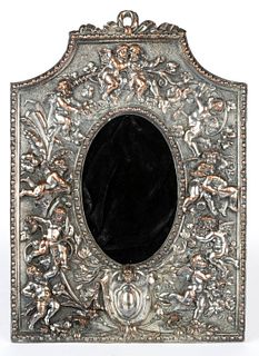 ANTIQUE ROCOCO-STYLE SILVER-PLATED COPPER AND BRASS PICTURE FRAME