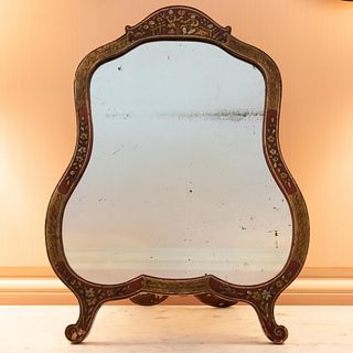 Red Lacquer and Parcel-Gilt Chinoiserie Decorated Dressing Mirror