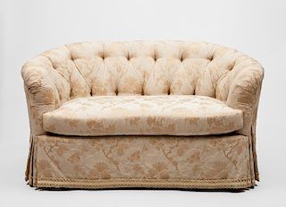 Damask Tufted Upholstered Love Seat and Matching Chair