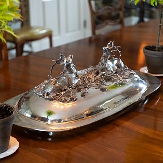 Italian Silverplate Stag Form Centerpiece and Cover