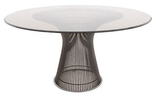 Warren Platner (American, 1919-2006) for Knoll round dining table, designed 1966, in dark metallic bronze finish, and of typical tapering waisted roun