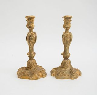 Pair of Louis XV Style Gilt-Metal Candlesticks