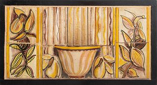 Henry Varnum Poor (American, 1887-1970) Studio Art Pottery glazed ceramic panels, 1929, framed and comprising eight (8) sections within the border, wi
