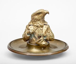 French Gilt-Metal and Brass Bird-Form Encrier