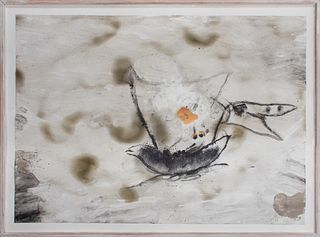 Moshe Gershuni (Israeli, 1936-2017) Untitled mixed media painting on paper including charcoal and oil paint depicting an abstract composition with a s