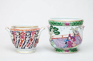 Worcester "Queen Charlotte" Style Two-Handled Wine Cooler and a Chinese Famille Rose Style Jardinière