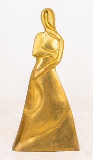 Victor Salmones (Mexican, 1937-1989) "Fiesta" Artist's Proof polished brass sculpture, depicting a robed figure standing in a breeze, the back signed 