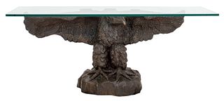 Victor Salmones (Mexican, 1937-1989) Modern bronze Artist's Proof console table sculpture with gilt patina depicting an eagle with spread wings, mount