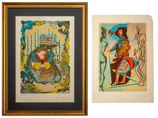 Two Salvador Dali (Spanish, 1904-1989) Artist's Proof color lithographs comprising "Courtesan" and "Courtier", from the Papillons Anciennes Tarot suit
