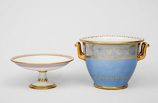 Sèvres Blue Ground Porcelain Fruit Cooler and a Sèvres Armorial Porcelain Stemmed Compote