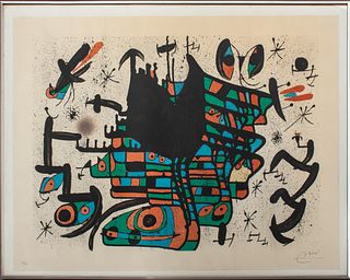 Joan Miro (Spanish/French, 1893-1983) "Homenatge A Joan Prats" Modern abstract color lithograph, circa 1971, signed in pencil lower right and numbered