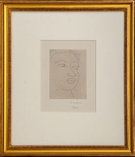 Henri Matisse (French, 1869-1954) "Tete de Martiniquaise" etching on Chine Applique Arches paper depicting the head of a figure, pencil signed "H. Mat