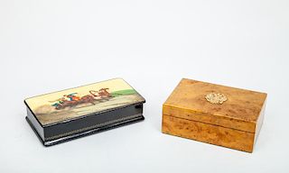 Russian Papier Mâché Box and a Burrwood Box with Double-Headed Eagle Mount