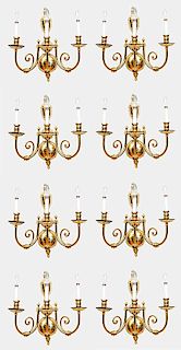 Four Pairs of Brass Wall Lights
