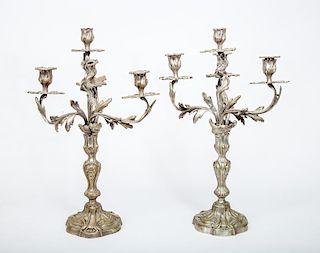 Pair of Louis XV Style Gilt-Metal Four-Light Candelabra