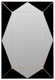 Fontana Arte Italian Art Deco wall mirror with diamond pattern border, circa 1950. 60" H x 40" W.