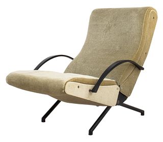 Osvaldo Borsani (Italian, 1911-1985) for Tecno Italian Modern adjustable upholstered lounge chair, model number P40, designed in 1955, raised on eboni