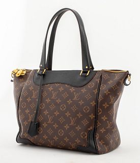 Louis Vuitton "Estrela" Noir handbag with signature LV monogram in gold-tones on brown ground and black leather trim, the purse with two top handles a