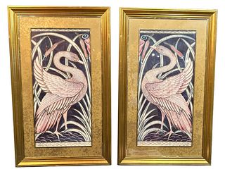 Large WILLIAM & MORRIS Style Swan Prints, Pair 