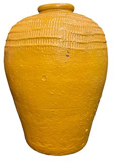 Large Handthrown Yellow Glazed Garden Urn Pot #2