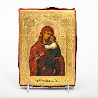 Russian Painted Icon of Madonna and Child