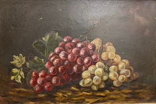 19th C Still Life Oil Painting of Grapes 