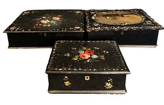 Collection Victorian Mother of Pearl Inlaid Papier-Mache Travel Lap Desks