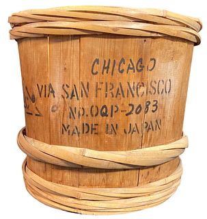 Old Wood Barrel Crate w Original Chicago to San Francisco Paint
