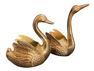 Pair Brass Swan Planters 