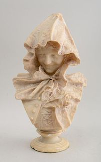 Italian Carved Alabaster Bust of a Smiling Girl