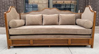 French Walnut Upholstered Daybed Sofa 