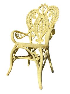 Victorian Style Yellow Wicker Highback Chair 