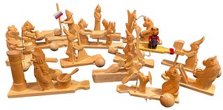 Collection European Carved Wood Moveable Folk Art Toys 