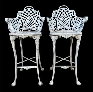 Pair White Victorian Style Bar Stools 