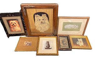 Collection of Vintage Dog and Cat Paintings and Prints 
