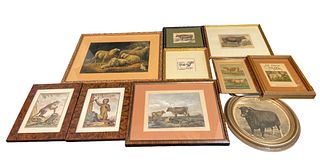 Vintage Cow, Sheep, and Monkey Framed Prints 
